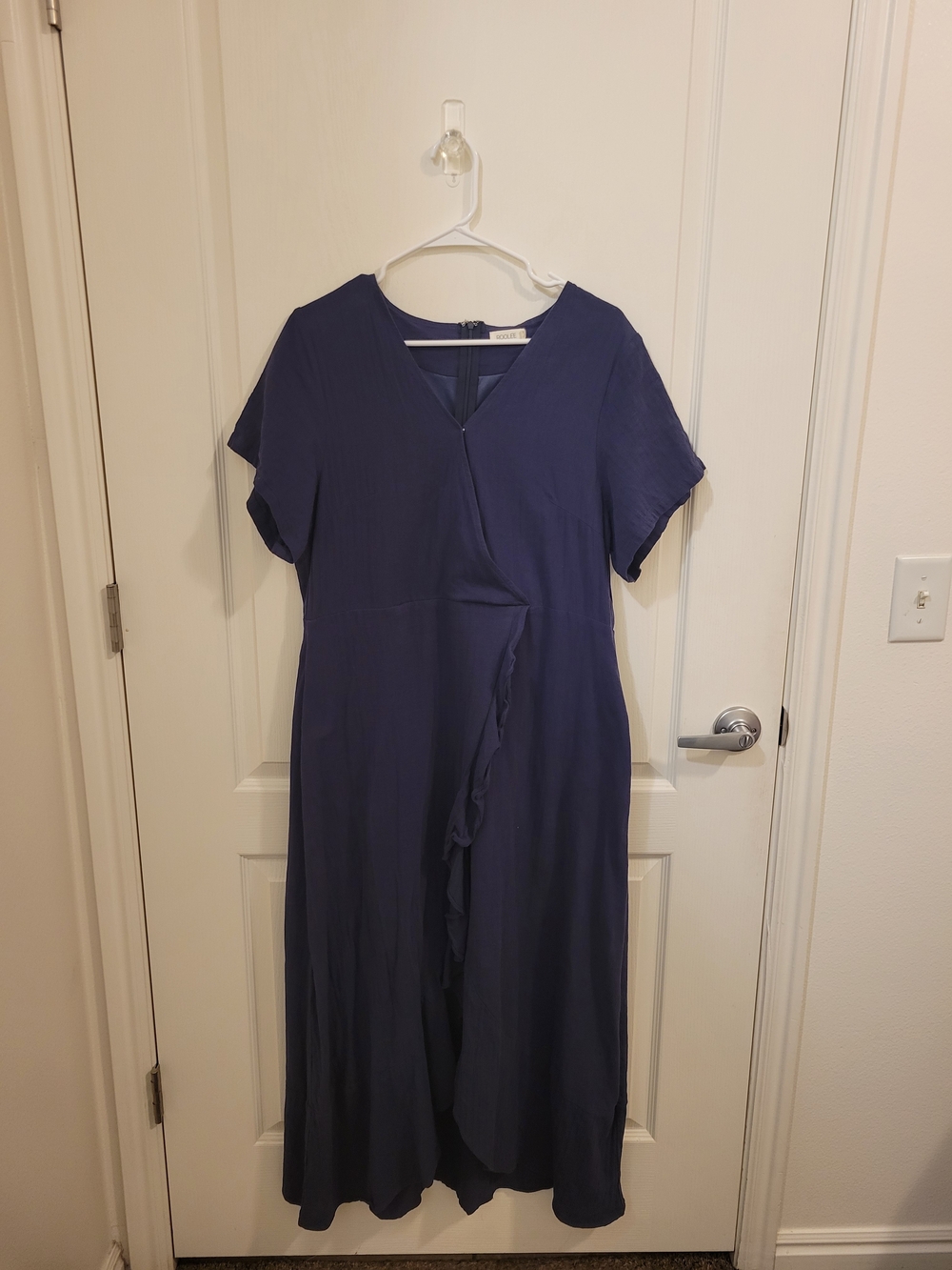 Roolee Navy Ruffle Front Maxi Dress